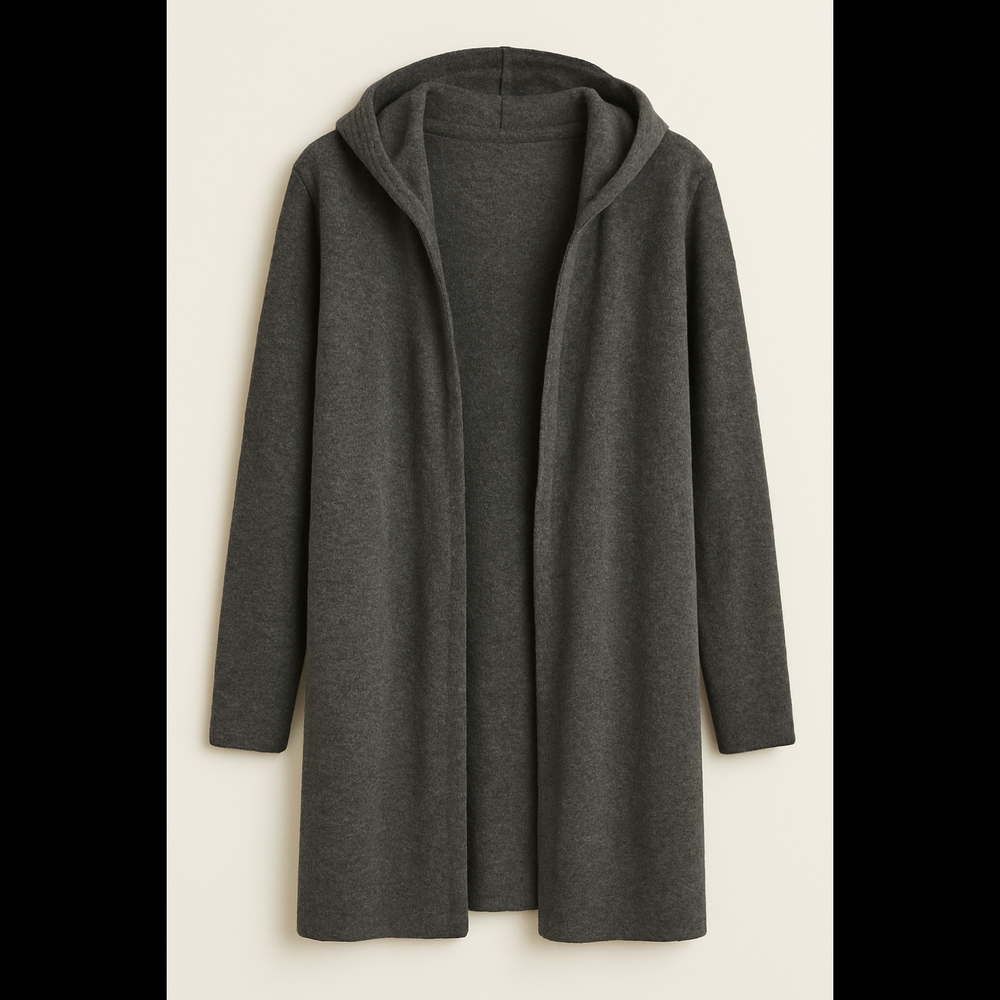 Prive 100% Cashmere  Grey Hooded Open-Front Sweater Cardigan
